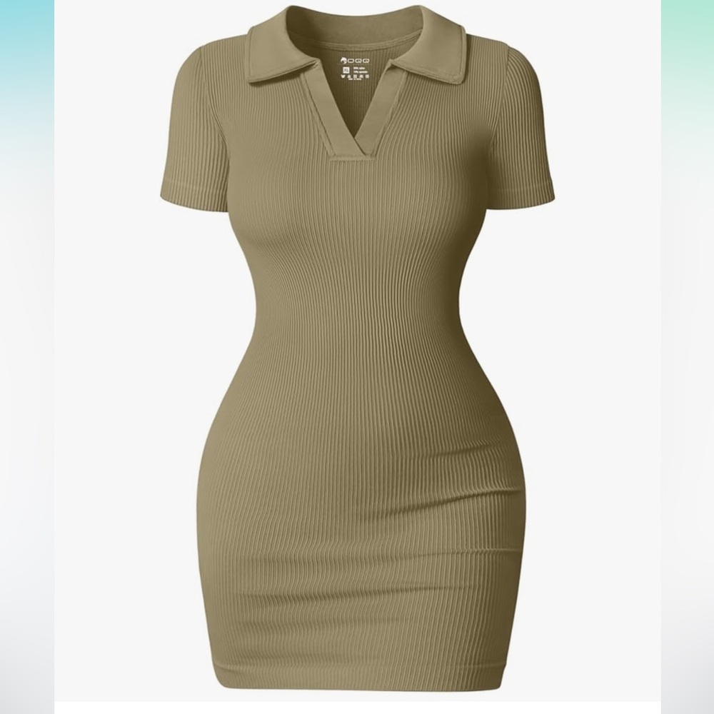 Olive Ribbed Polo mini Dress
